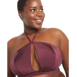 Lane Bryant NWOT High-Neck Cutout Swim Bikini Top- Grape Wine